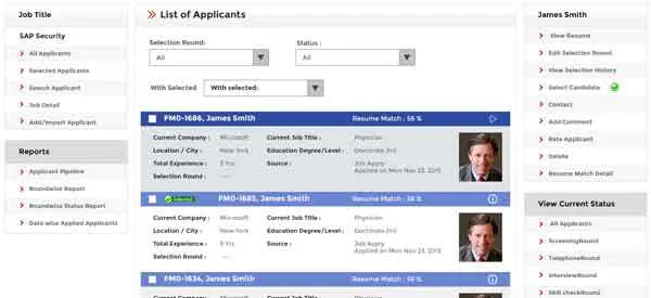 job board software list of applicants