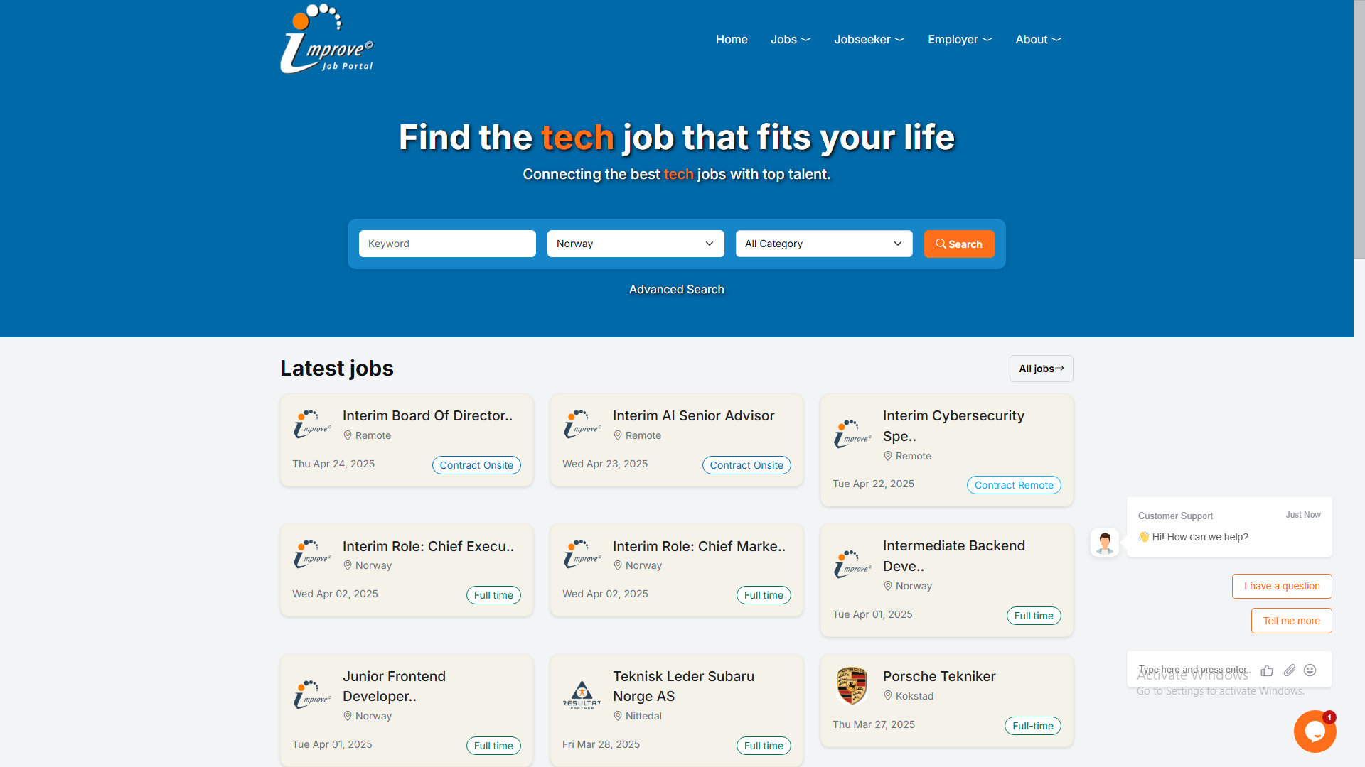 improvejobportal.com Homepage Client