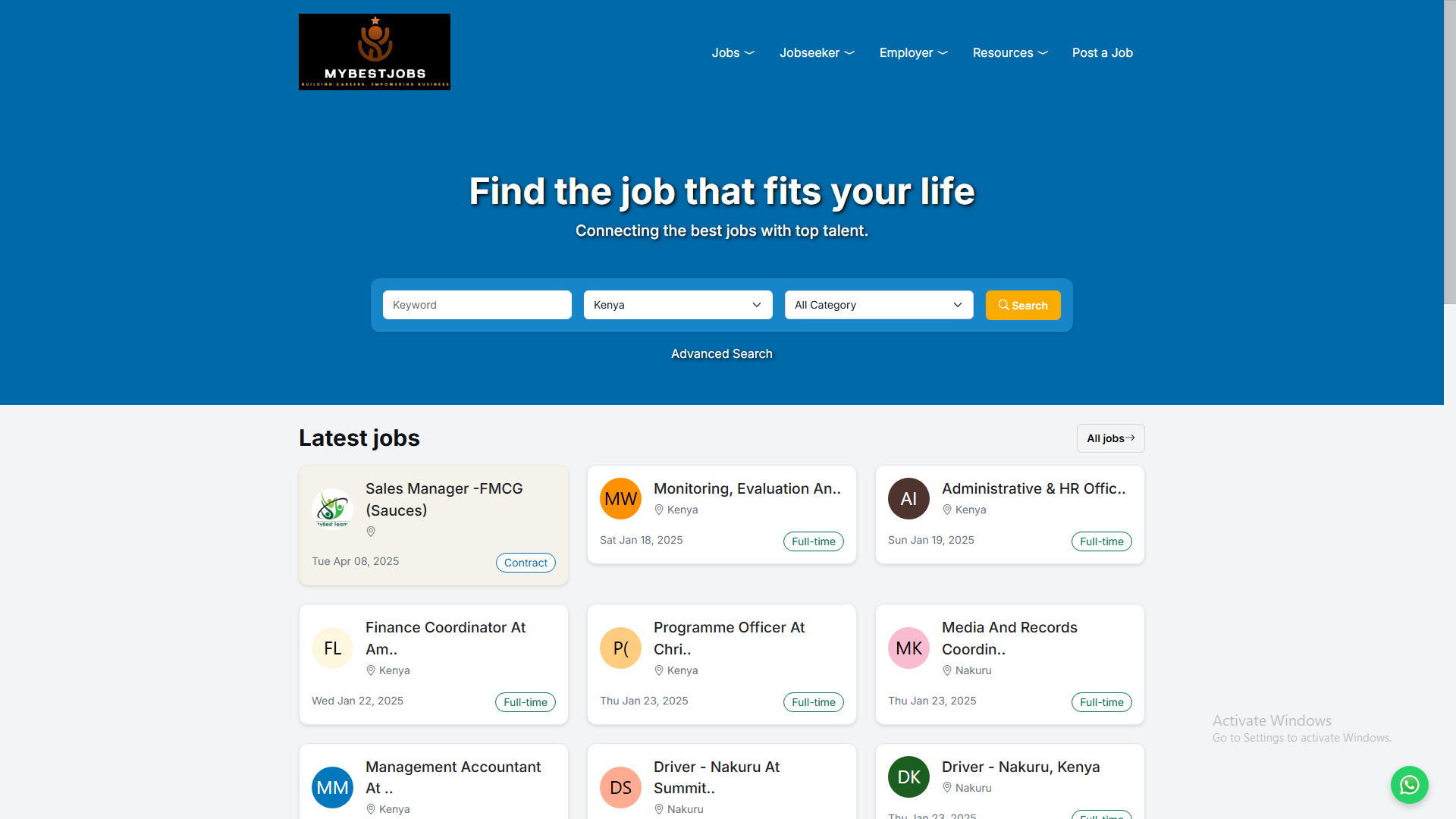 mybestjobs.co.ke Homepage Client