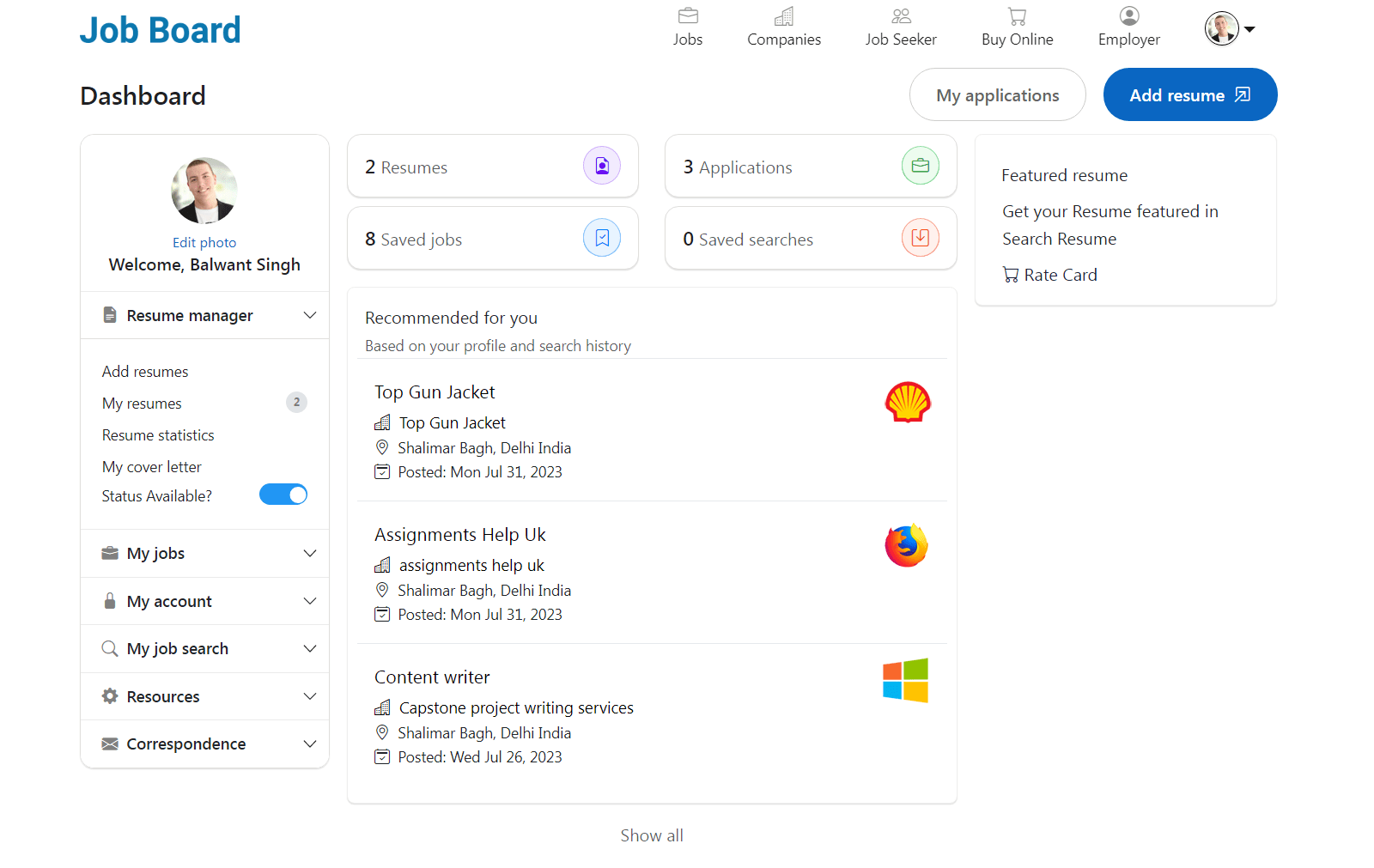 Job Seeker Dashboard Job Board Software Recruitment Software