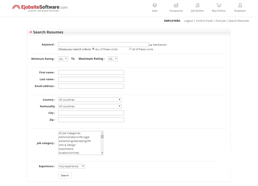 Search Resumes Job Board Software with Applicant Tracking