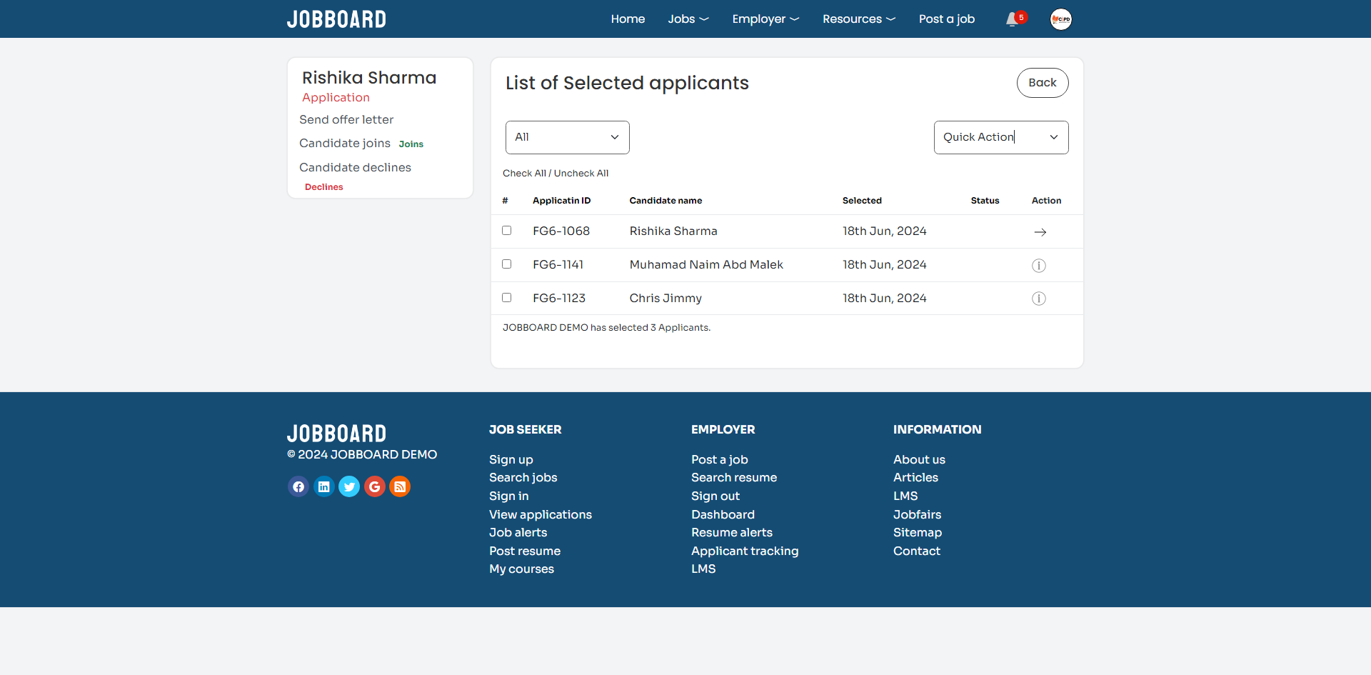 Selected Applicants – Job Board Software