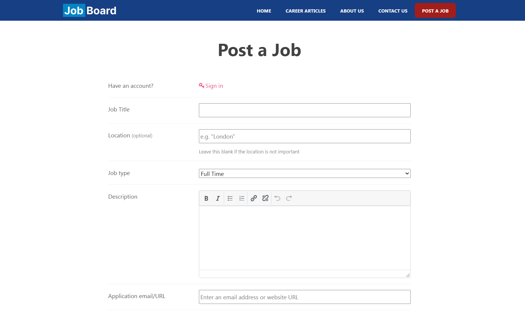 Wordpress Free Job Board Theme Post Job Form